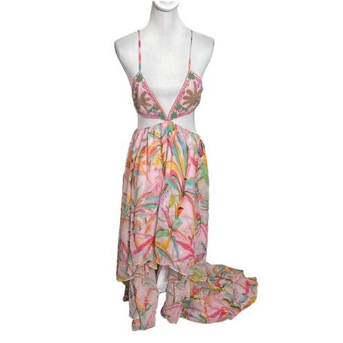 Rococo  SAND Rio Beaded High Low Dress Multicolor Tropical Women Size L New $594