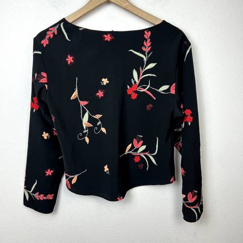 Natori Vintage Josie  Y2K Floral Cropped Top Size M Asian Floral Long Sleeve