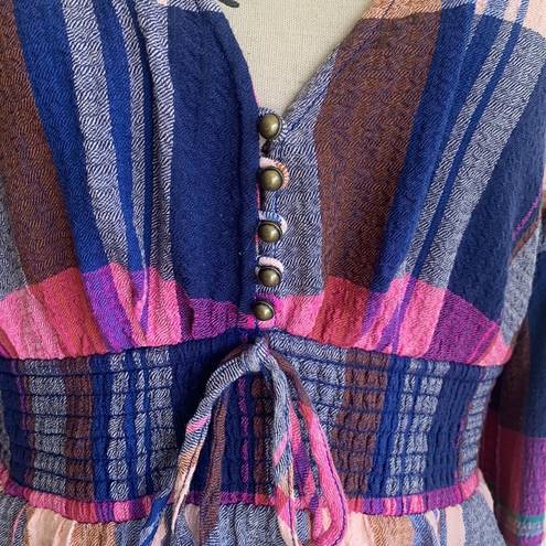 Pilcro  V-neck Plaid Smocked Peasant Top Sz Medium