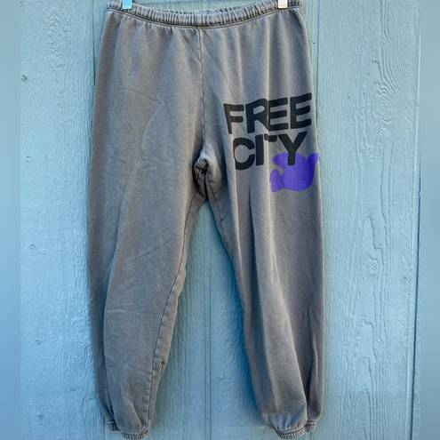 Free City  Logo Cotton Sweatpants Terry Grey Size Xsmall