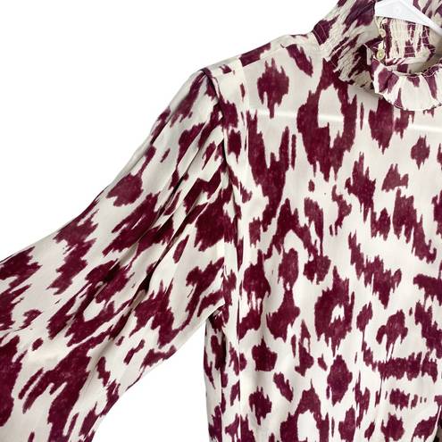 Isabel Marant  etoile Yoshi IKAT silk burgundy puff sleeve blouse top sz 36