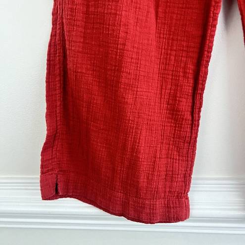 Wonderly  Red 100% Cotton Wide Leg Textured Stretchy Pants ~ Size Large