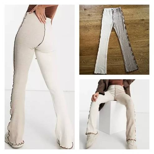 Bershka  Flare Pants with Seam Detail in Cream and Tan