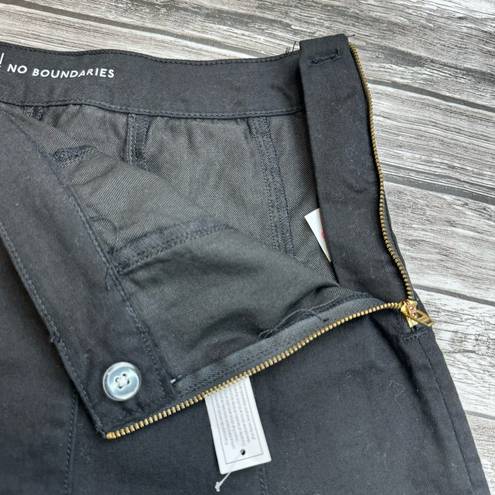 No Bo  No Boundaries Women's Box Pleat Black Denim Mini Jean Skirt 11 Zip Zipper