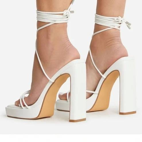 EGO NWOT ~  Gemini Strappy White Square Toe Lace Up Platform Heels ~ Women's 7