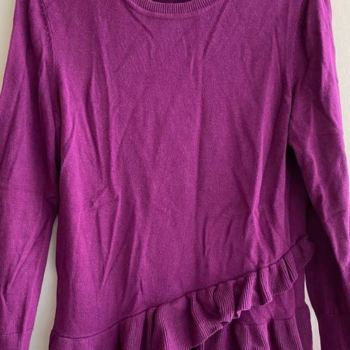 Isaac Mizrahi  Crewneck Ruffled Sweater, Fall Sweater, Size Medium, Fuchsia