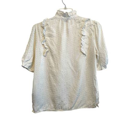 Zadig & Voltaire  Short Sleeve Silk Blouse Size Medium Cream Ruffle Coquette FLAW