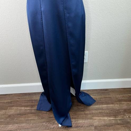 Halston Heritage  Navy Blue Satin Illusion-Back Slit Slip Gown Size 6 New