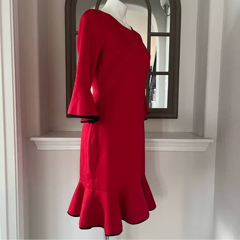 Krass&co NY &  Stretch Red Bell-Sleeve Dress w/Black Trim, Size M