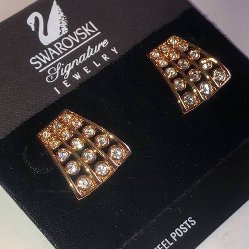 Swavorski Swarovski Signature Vintage Gold Tone CZ Rhinestone Crystal Pierced Earrings