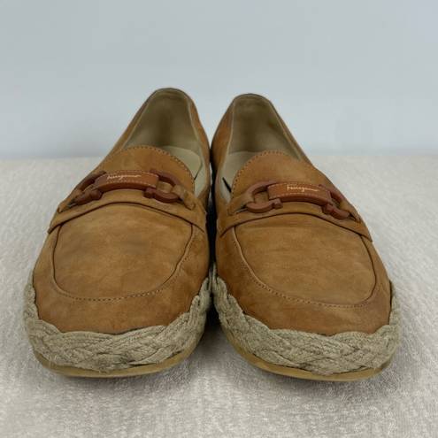 Salvatore Ferragamo  Tan Gancini Espadrille Loafer Slip On Leather Flats