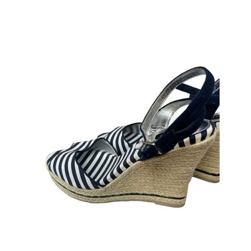 White House | Black Market  Navy White Stripe Rope Wedge size 10M Alexandra 4”