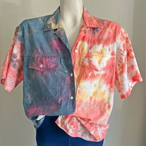 Cabin creek VINTAGE  tie dye button front pocket shirt boho casual beach