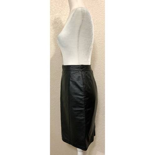 Pelle Cuir Vintage 80s Black Goth Leather Pencil Skirt Size 10