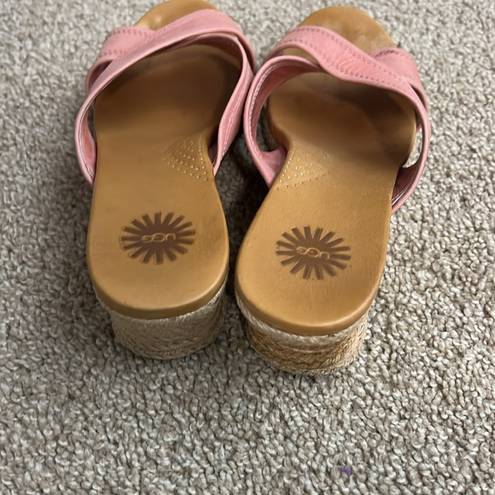 UGG  Pink Leather Criss Cross Mule Wedge Sandals Women's 7.5