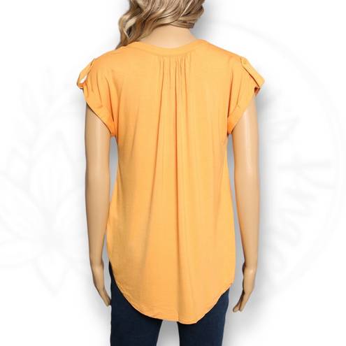 Cable & Gauge  Dolman Short Sleeve Top Split Neck Light Yellow Orange Size S