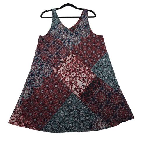 Ban Jara  Womens Large Red Blue Mixed Print V-Neck Tank Dress with Pockets