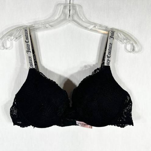 Juicy Couture  38C Bra Push Up Black Lace Underwire Support Adjustable Strap 1250