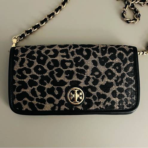 Tory Burch Adalyn Leopard Raffia Clutch Bag with Removable Crossbody Strap