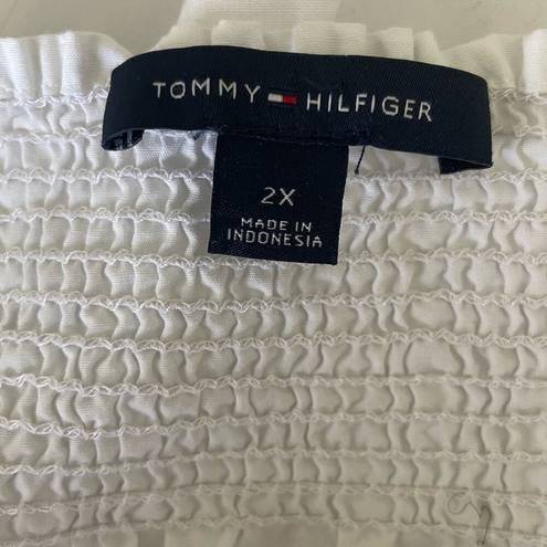 Tommy Hilfiger  Women Top Smock Neckline Large Cuff Sleeve 2X White Coastal Beach