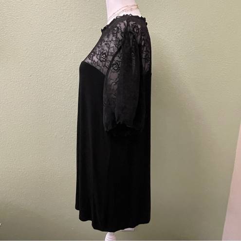 Torrid Black Lace Flutter Sleeve Swing Top Mock Neck Soft 2X Sweetheart Yoke