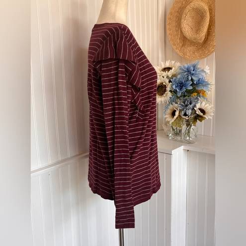 a.n.a  Burgundy & Grey Striped Sweater Long Sleeve Ruffle.