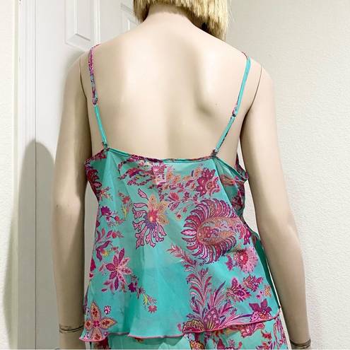 Natori JOSIE  B92612 Pink/Blue Floral Paisley Sheer Cami 2-pc Pajama Set Size L