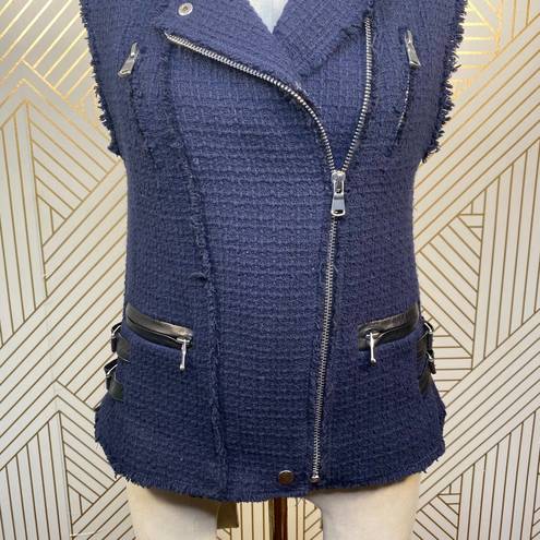 Rebecca Taylor  Tweed Motorcycle Zip Vest Navy Blue