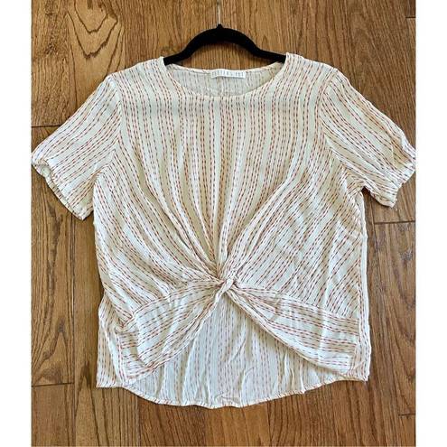 Potter’s Pot 🚨 SALE Potters Pot white linen textured cropped knot front blouse