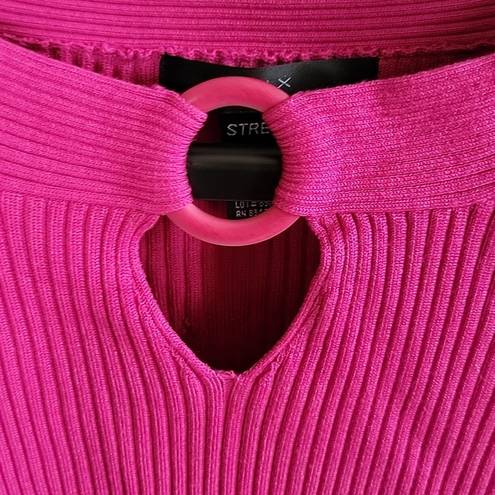 August Silk  Barbie Pink Ribbed Keyhole 3/4 Sleeve Women's Blouse Size Large