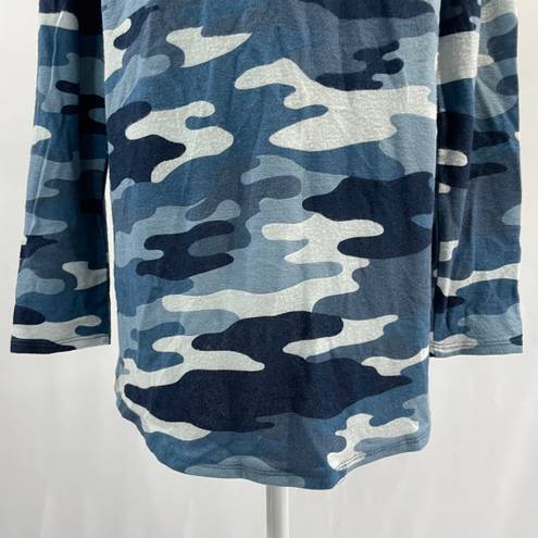 Gibson New  Camo Print Fleece Open Front Cardigan Sweater Blue Multi