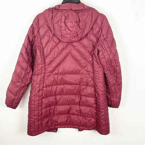 London Fog  Burgundy Lightweight Packable Down Hooded Full Zipper Puffer Jacket