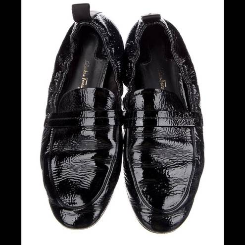 Salvatore Ferragamo  Lipari Black Patent Leather Loafers Flats Size 8