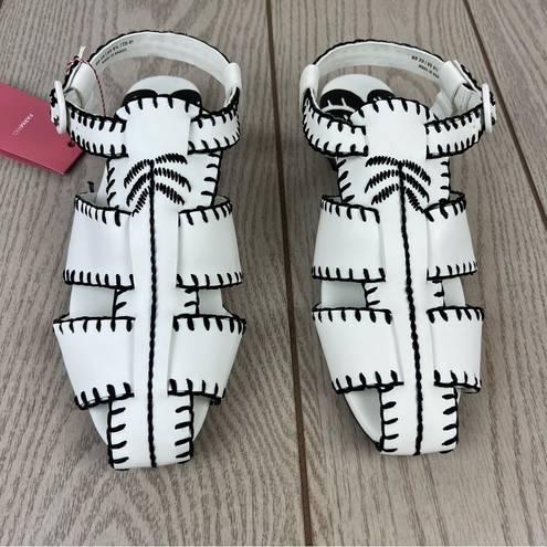 Farm Rio  Whipstitch Embroidered Palm Tree Vegan Sandals 9.5 Black & White $195