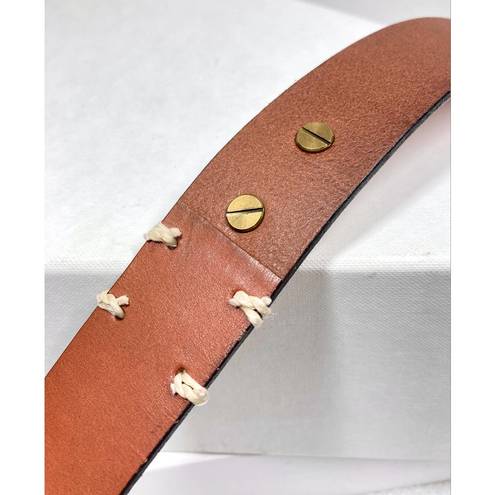 Gap  Leather Belt Fold Over Pin Design No Prong Brass Buckle Caramel Color Size M