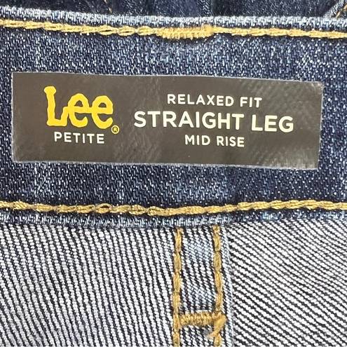 Lee  Size 12 Petite Relaxed Fit Straight Leg Midrise Dark Blue Jeans 5 Pockets