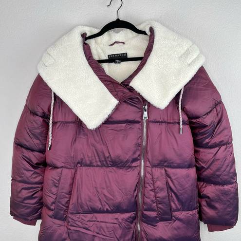 Bernardo  Asymmetrical Sherpa Lined Hooded Puffer Jacket Pomegranate Small NWOT