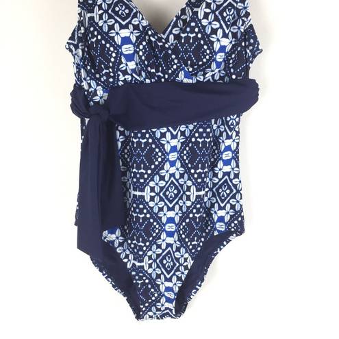 Tommy Bahama  Island Tile Printed One Piece Swimsuit Blue Size 4