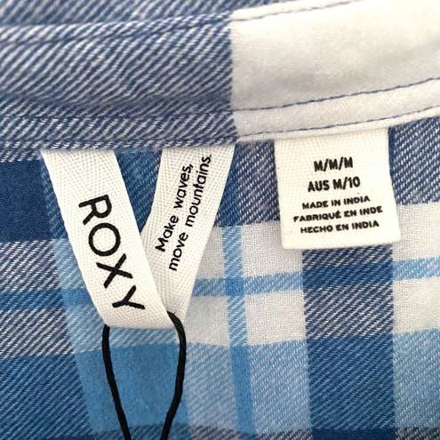 Roxy NWT  Both Ways Cropped Plaid Button Down Shirt Blue Size M