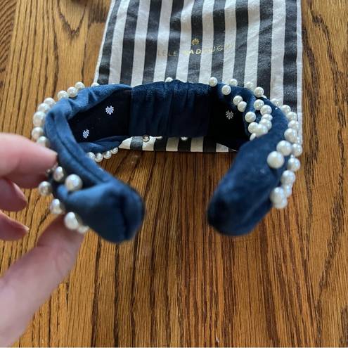 Lele Sadoughi Like New!  Navy Blue Velvet Headband with Pearls