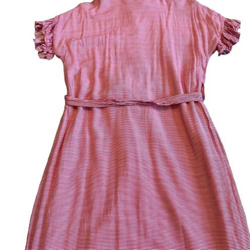 Rachel Parcell  Ruffle Sleeve Dress Button-Down w/ Belt Red White Stripe Medium