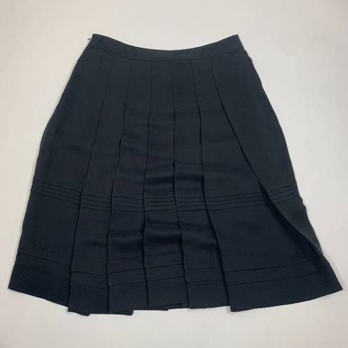 Brooks Brothers  Womens Pleated A-Line Skirt Navy Blue Size 6 Zip Silk - NWT