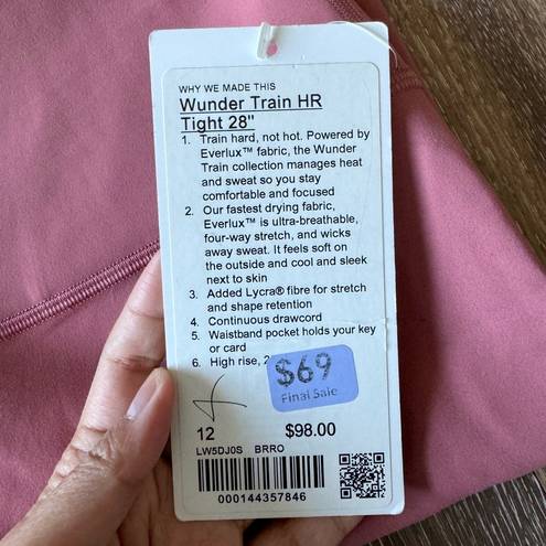 Lululemon  Wunder Train High Rise 28” Brier Rose Size 12 NWT