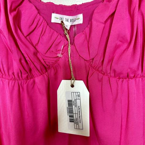 Free The Roses  NWT Flamingo Fuchsia Pink Poplin Tiered Ruffle Maxi Dress Small