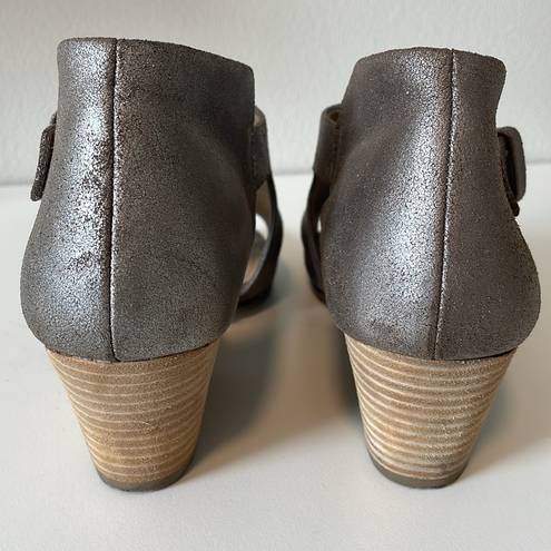 Eileen Fisher  silver/bronze open toe wedge shoes sz 10