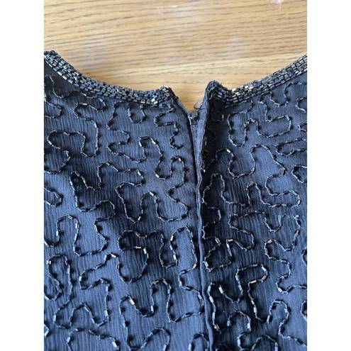 Laurence Kazar  Black Silk Beaded Blouse Shirt Top Evening Size Small Luxury