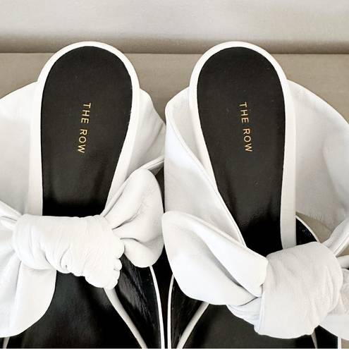 The Row  White Leather Coco Bow Kitten Heel Mules sz 40