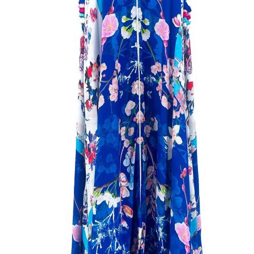 Rococo  Sand Floral Print 100% Silk Tassel Sleeveless Asymmetrical Maxi Dress XS