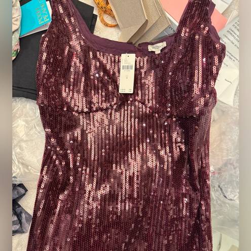 Pilcro  Anthropologie M Sequin Slim Dress With Slit Plum Prune Size Medium NWT