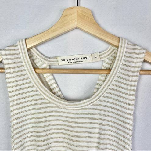 Saltwater Luxe  Gold & White Horizontal Stripe Cross Back Tank Top M